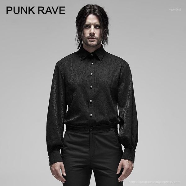 

men's dress shirts punk rave men's gothic jacquard long sleeve shirt collar angle flannelette pattern party club dinner men blouse, White;black