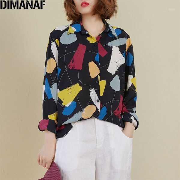 

dimanaf spring summer plus size women blouse shirts chiffon lady tunic casual loose print long sleeve button cardigan 20201, White