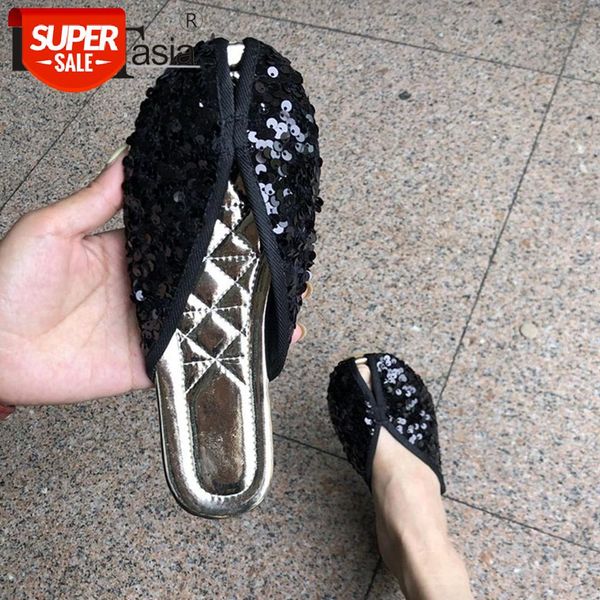 

doratasia fashion bling lady summer slippers round toe casual daily office slippers women open toe slip on flat shoes woman #tk8f, Black