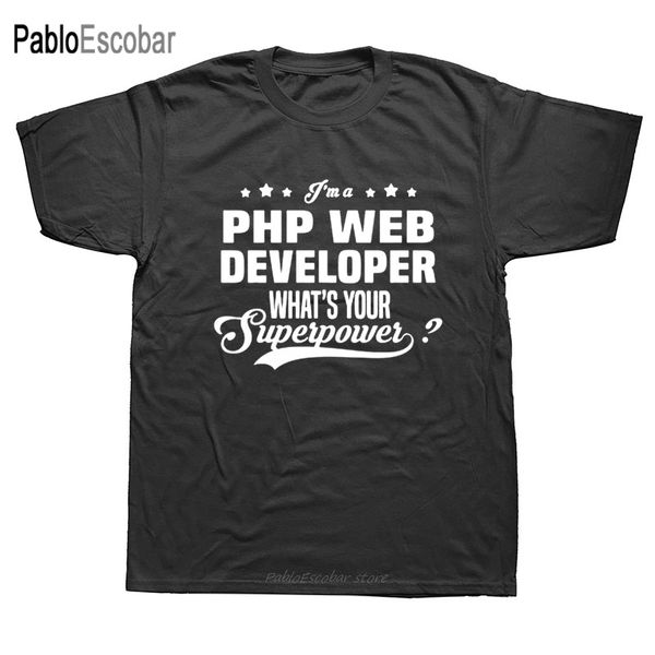 

забавный php разработчик что ваш сверхдержава men summer cotton дизайнеры балахон harajuku с коротким рукавом streetwear черной футболок тол