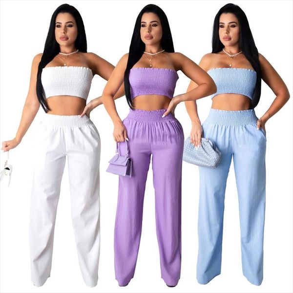 

elegant women pants set crop strapless wide leg pants suit female fashion casual 2 piece outfits women two piece sets, Gray