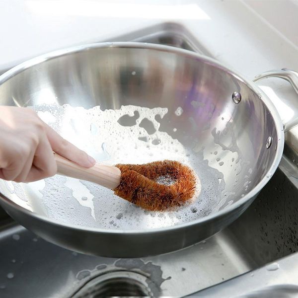 

kitchen long handle pot brush coir coconut fiber cup kettle mugs cleaning brush with hook h jllldc