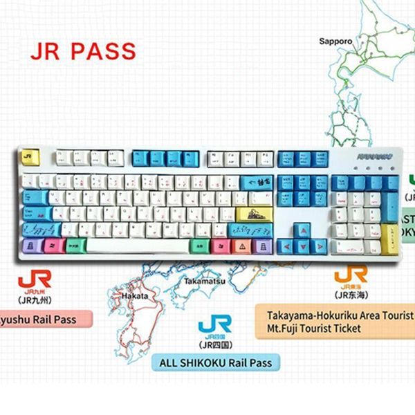 

keyboards 108 keys japanese character railway route design sublimation pbt keycaps for cherry mx switch mechanical gaming keyboard jr pass1
