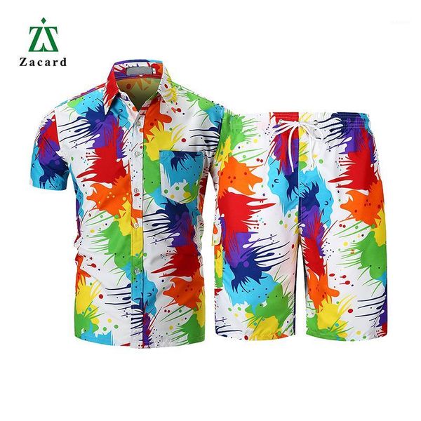 

zacard 2018 men flower sets plus size men fashion shirt and shorts hip hip short sleeve print suit slim cotton sets for1, Gray