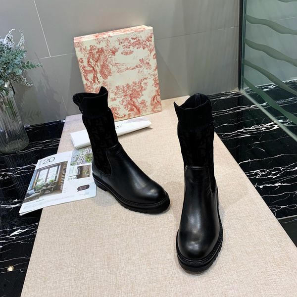 

women martin booties moto sock boots with d letter fashion winter boots women shoes scarpe genuine leather ankle boot stiefel, Black