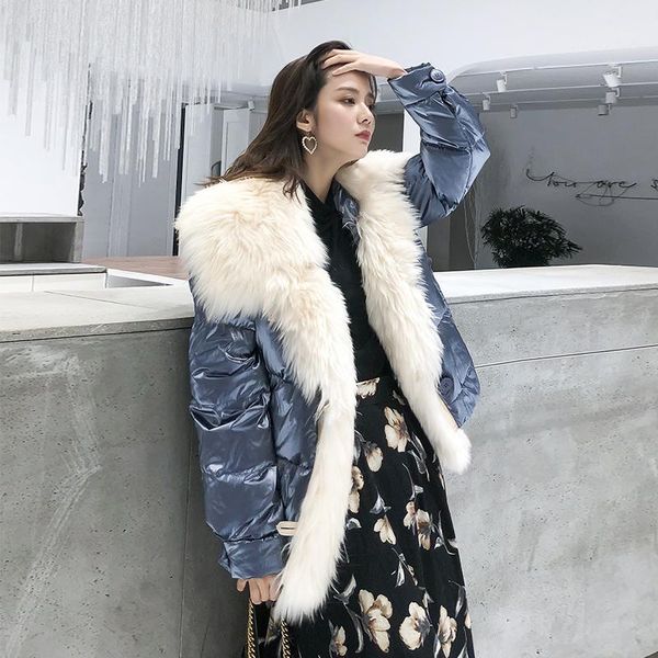 

oftbuy 2019 real fur duck down coat wool double face fur coat winter jacket women parka thick warm outerwear streetwear luxury1, Black