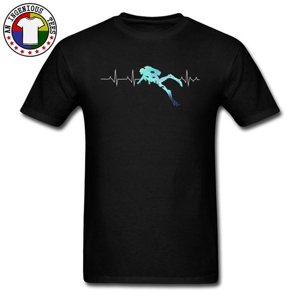 

sport sealife heartbeat scuba dive exercise tshirt for men sea ocean oversized 100% cotton men t-shirts father day gift