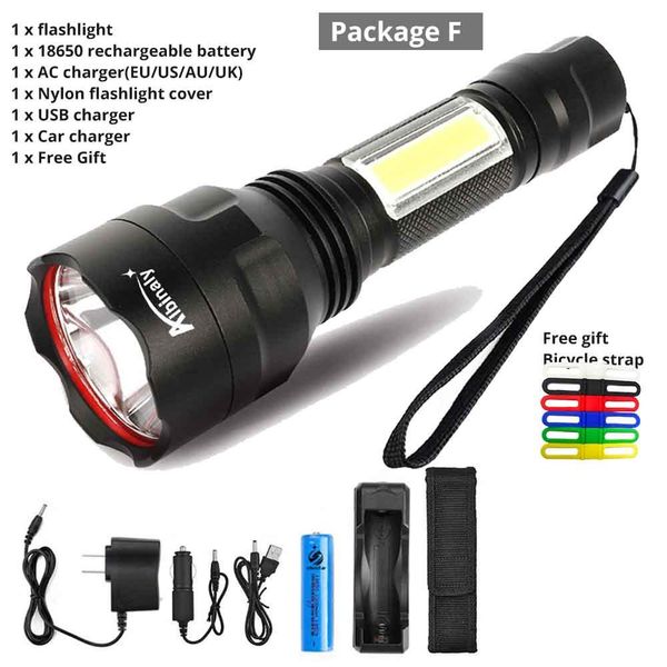 

super bright led flashlight with side cob work light design waterproof c8 flashlight torch used for cycling adventure camping bbylbf