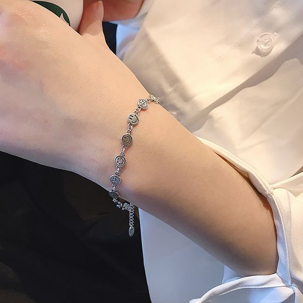 

south korea east gate s925 national sterling silver smiling face bracelet female minority design personality simple fashion bracelet kihjj k, Golden;silver