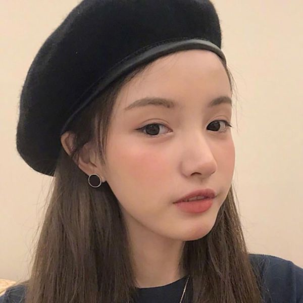 

2020 высокое качество beanie hat женщин ladies сладкие твердая теплая шерсть зимний берет французский художник горнолыжная повседневные hat, Blue;gray