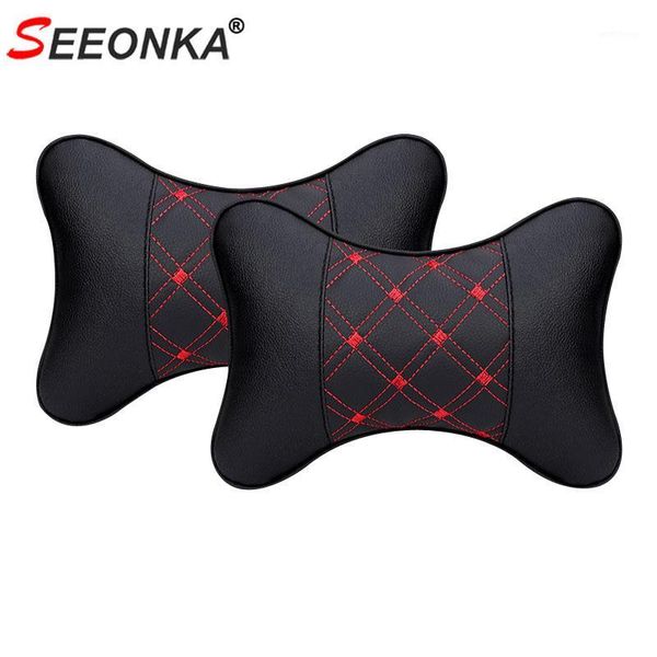 

2 pcs bone shaped auto car headrest neck pillow support head cushion pp cotton filling embroidery decoration travel pillow strap1
