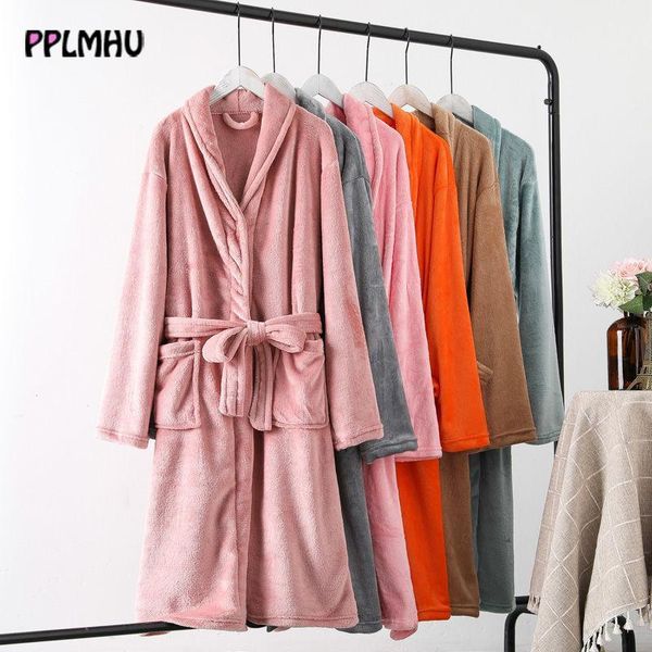 

solid winter autumn thicken flannel nightgown women elegant simple homewear pocket coral fleece sleepwear leisure bathrobes1, Black;red