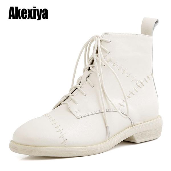 

boots female 2020 fashion autumn new genuine leather women booties lace up white black winter women shoes large size 43 u282