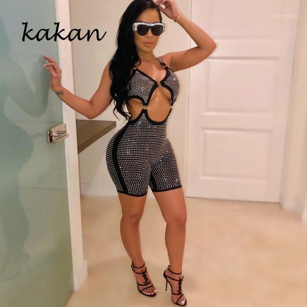 

women's jumpsuits & rompers kakan summer women's tight bodysuit fashion backless drilling straps jumpsuit1, Black;white