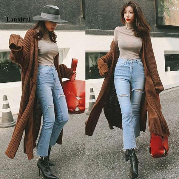 

korean long cardigan sweater fashion woman oversize cardigan autumn winter knitting loose coat streetwear1, White