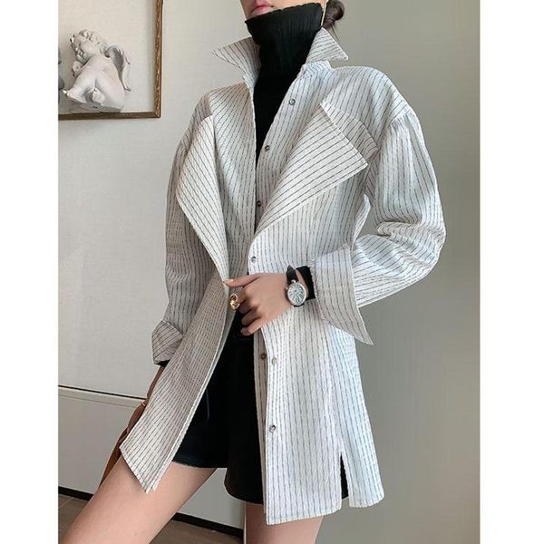 

ewq] 2020 new women shirt long sleeve cotton white woman blouses shirts vintage cotton white striped long women blouse top