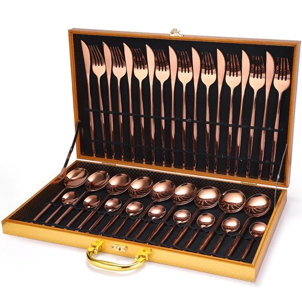 

stainless steel golden cutlery set steak knife fork coffee spoon teaspoon dinner knife dinnerware tableware dinner set bbyhzy