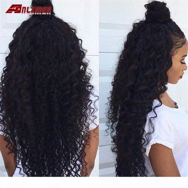 

anlimer brazilian kinky curly human hair wig lace front wig pre plucked with baby hair remy hair natural color, Black