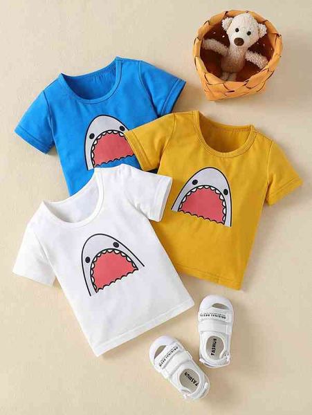 

baby 3pcs shark print scoop neck she, Blue