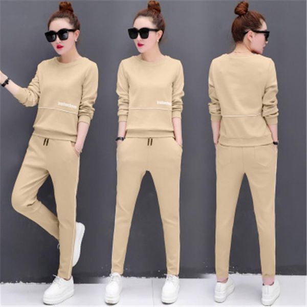 

women tracksuits spring autumn long sleeve neck t-shirt+long pants sets pink patchwork pockets drawstring elastic waist sweatshirts, Gray