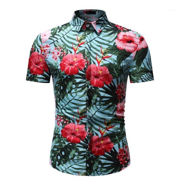 

mens dress shirts flower short sleeve floral hawaiian shirt men's clothing social blouse men slim summer1, White;black