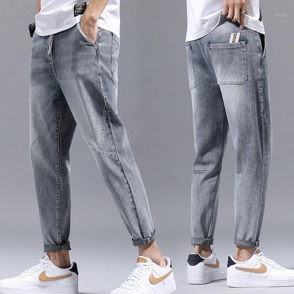 

denim spring trendy brand korean trend dropship fashion jeans men's elastic casual cropped pants straight jeans1, Blue