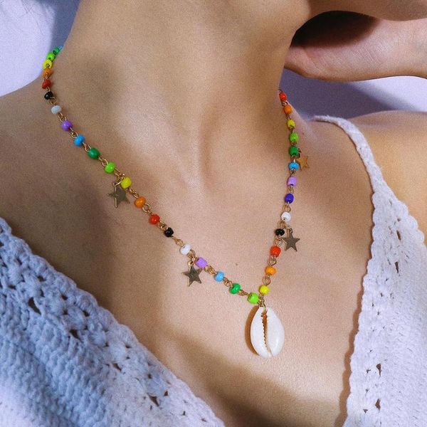 

chokers fashion shell star pendant necklace for women vintage ethnic bohemian glamour creative colorful choker jewelry gift, Golden;silver