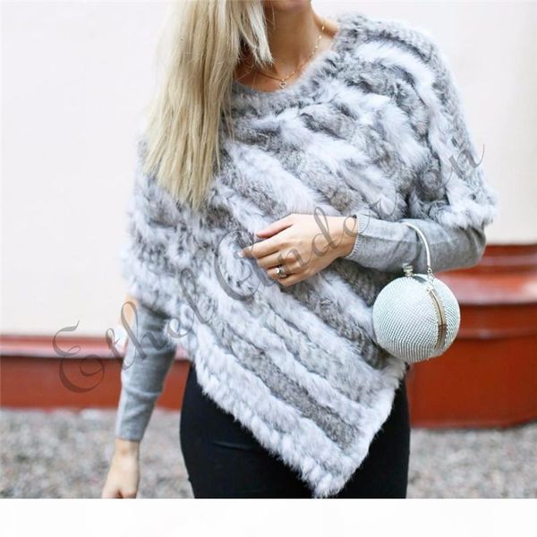 

ethel anderson real fur knitted rabbit fur poncho vest vest fashion wrap coat vtg shawl lady natural fur wedding party wholesale cj191213, Black