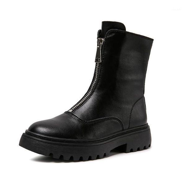 

soft split leather women white ankle boots motorcycle boots female autumn winter shoes woman designer chunky1, Black
