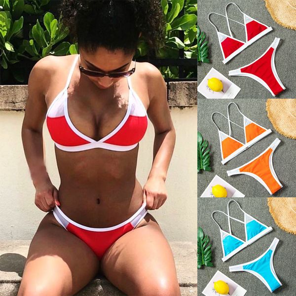 

2020 split bikini mesh stitching contrast women's swimsuit, White;black