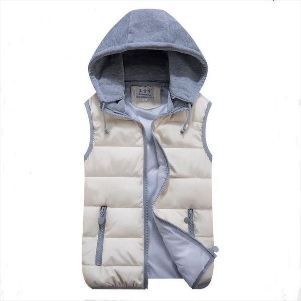 

womens cotton wool collar hooded down vest removable hat brand new female winter warm jacket outerwear thicken, Black;white
