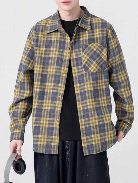 

men tartan button up pocket shirt u52u#, White;black
