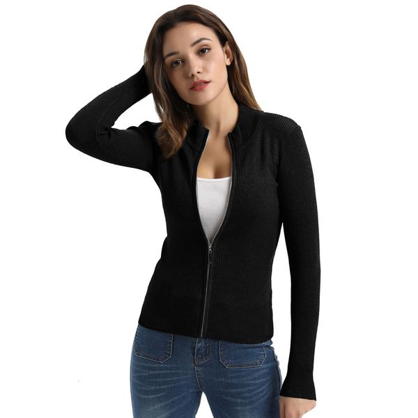 

new casual knitwear women spring autumn long sleeve stand collar zip-up solid color knitted sweater cardigan knitting coat sh190912, White;black