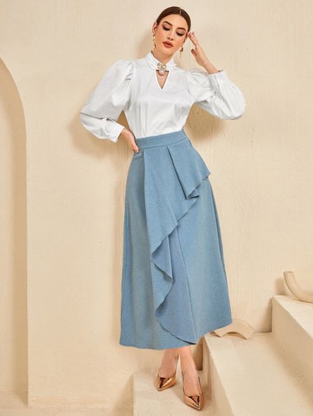

high waist ruffle detail skirt d0ys#, Black