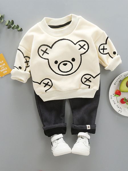 

new winter children's clothing for boys/girls velvet thickened sports sweater cartoon casual two-piece set keep warm 12m-4tx1019, White