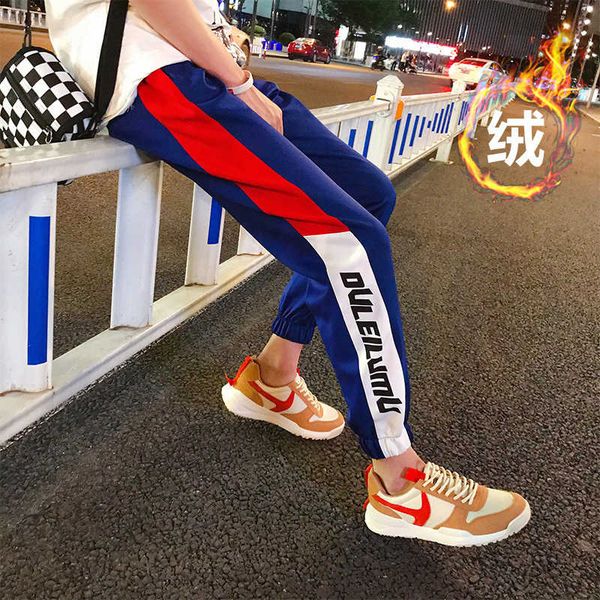 

k78 plush autumn winter ins super fire new men's leggings trendy hip hop korean versatile student pants, Black