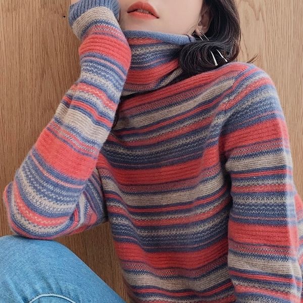 

turtleneck cotton sweater women jumper autumn winter stripe jersey mujer sweter robe pull femme hiver pullover sweater y200910, White;black