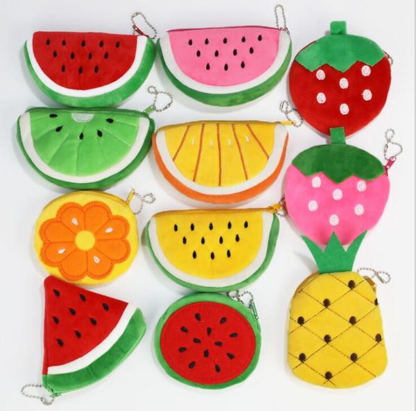 Frutas bonito Plush Coin Purse Crianças Zip pequena alteração bolsa carteira Mulheres Pouch Bolsa de Dinheiro 11 Cores