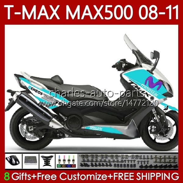 Body Kit für Yamaha TMAX MAX 500 XP500 MAX-500 T 2008-2011 Cyan Movistar Karosserie 107No.119 TMAX-500 TMAX500 T-MAX500 2008 2009 2010 2011 MAX500 08 09 10 11 OEM-Verkleidung