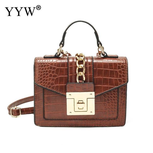 

2020 yyw brown crocodile grain vintage leather casual shoulder bag for women shopping crossbody messenger bag handbag brown sac
