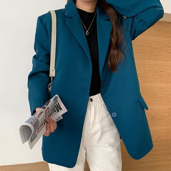 

2021 spring women single breasted solid blazer office lady elegance full sleeve autumn loose jacket stylish outerwear c0n104t1, White;black