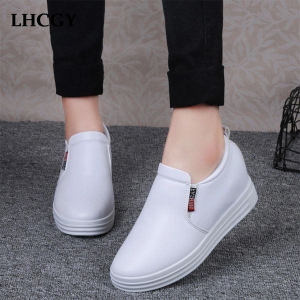 

increasing loafers platform slip on flat shoes side zip leather casual shoes woman flats white ladies zapatos mujer 7670 #fh9x, Black