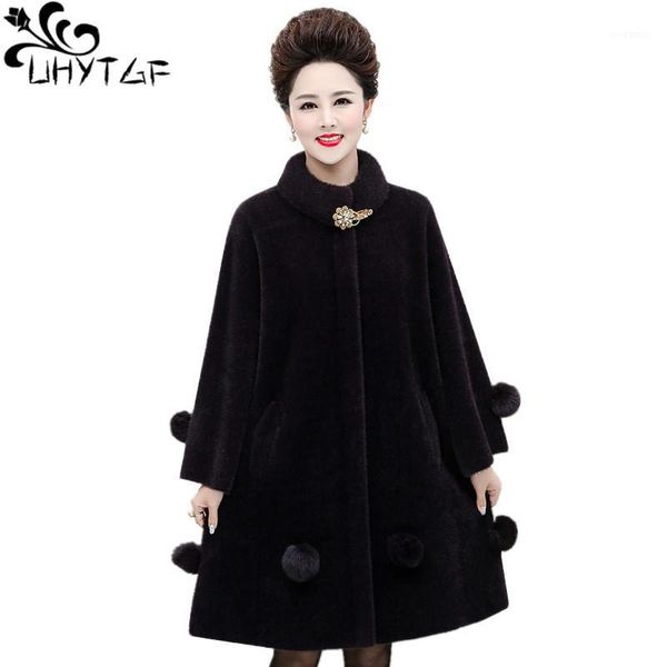

uhytgf warm cashmere winter coat women's thicken plus size l-6xl water velvet woolen coat female elegant wool jackets women x6851, Black