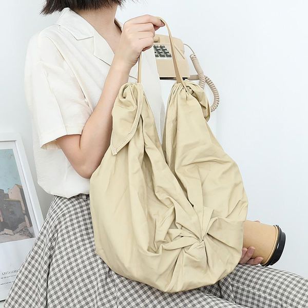 

designer canvas shoulder bag fashion fold female bag high capacity women solid color shoulder lightweight canvas 2020