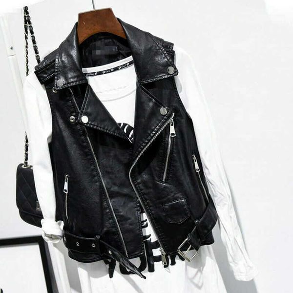 

gilet sleeveless womens jacket leather waistcoat black vintage faux biker coats1, Black;white