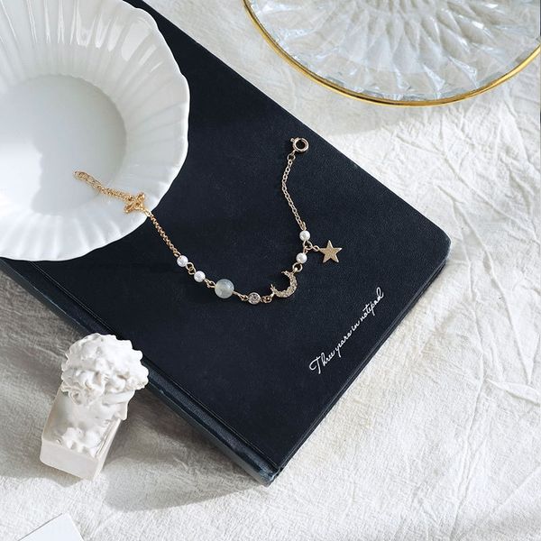 

korean simple temperament star hand string moon exquisite diamond stone pearl bracelet braceletpearl zircon bracelet gift jewelry girl g4nnl, Golden;silver