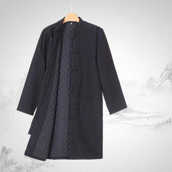 

chinese traditional style men retro tang suit hanfu coat oriental zen casual winter warm cardigan jackets overcoat, Red