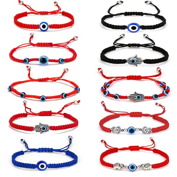 

handmade braid adjustable colorful cord evil eye charm bracelet turtle fatima hand jewelry, Golden;silver