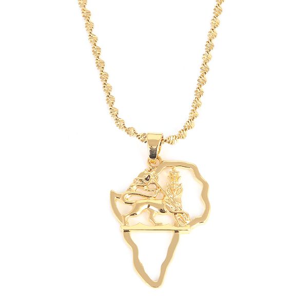 

africa map ethiopian lion pendant necklace for women men jewelry, Silver