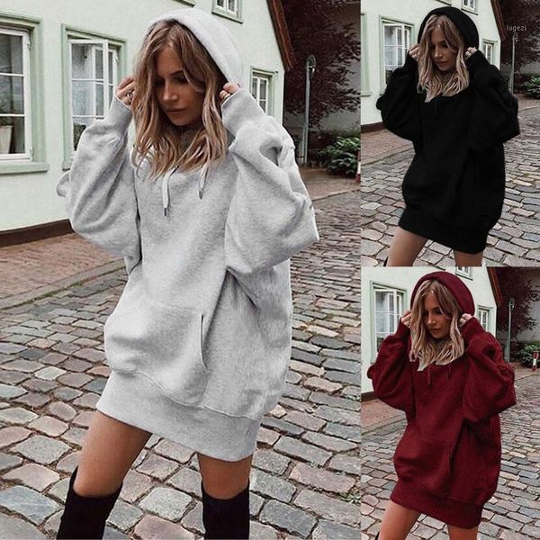 

40# women fashion solid color clothes hoodies dresses pullover coat hoody sweatshirt dress winter clothes women mini dresses1, Black